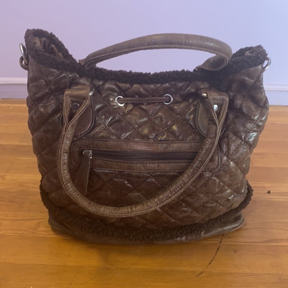 Quilted faux fur brown Big Buddha Santa Barbara women’s Handbag - Picture 6 of 14